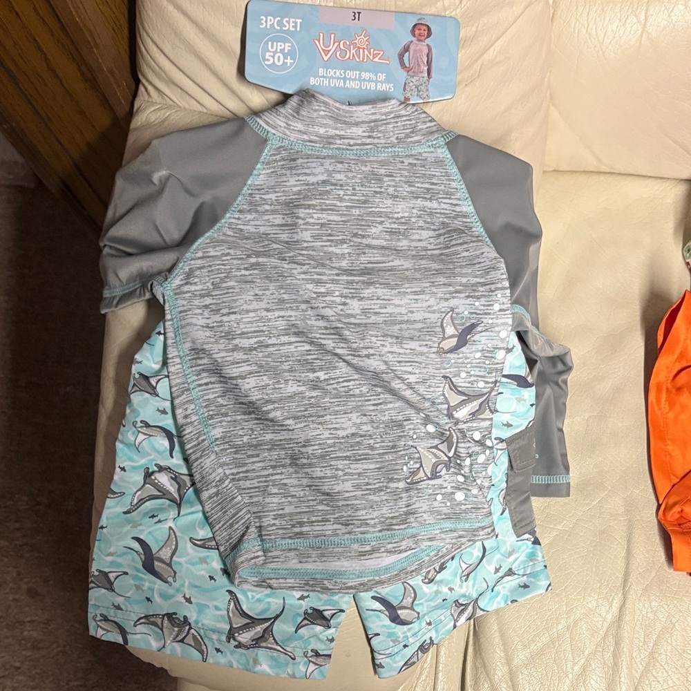U.S. Polo Assn. Kids Shark Rashguard - Gray and Aqua